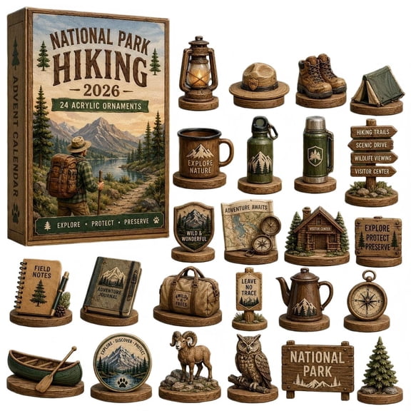 CQHVKQ Christmas National Parks Advent Calendar 2026, 24 Days Christmas Countdown Calendar of Wild Places Keepsakes, 2D Acrylic Hiking Ornaments Advent Calendar for Nature Lover Gifts, Xmas Tree