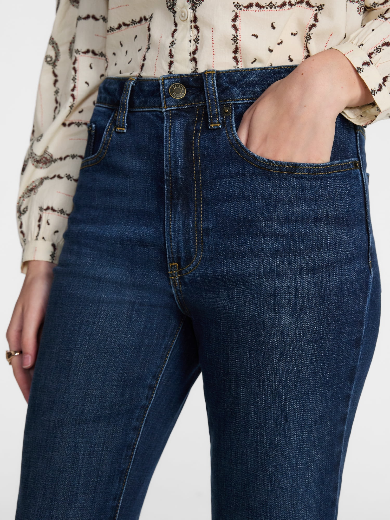 Scenario Women's High Rise Creased Flare Denim Jeans, Size 0-20