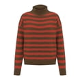 thumbnail image 1 of Suéteres Prolriy para mujer, suéter de cuello alto medio con contraste de rayas retro para mujer, suéter holgado informal de fondo, suéteres para mujer, tops para mujer color caqui, 1 of 4