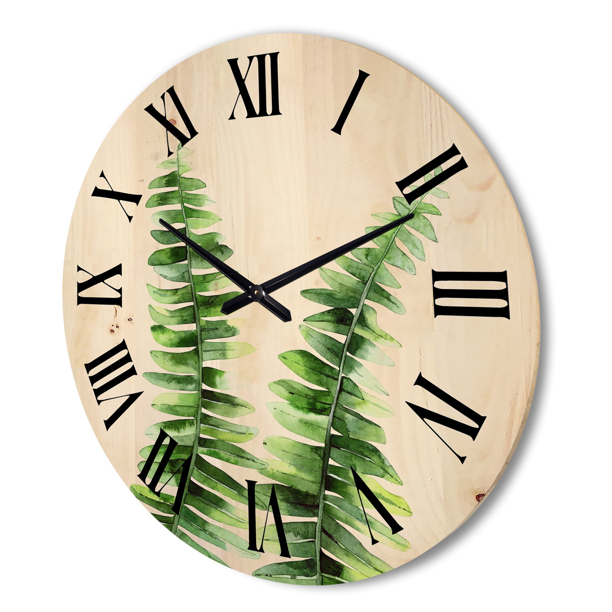 Designart 'Fern Plant Leaves Detail V' Tropical Wood Wall Clock
