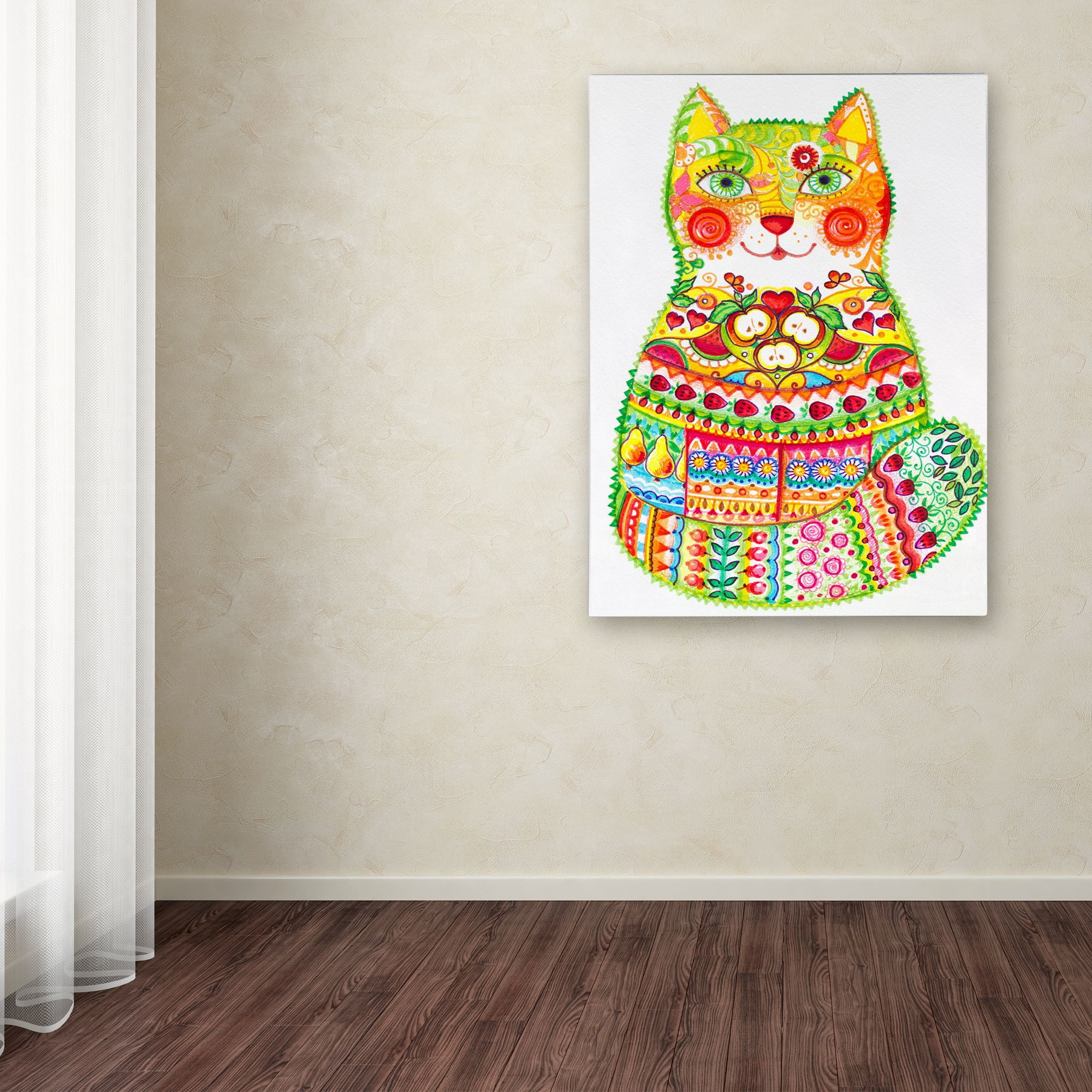 Trademark Fine Art 'Green Folk Cat 1' Canvas Art by Oxana Ziaka