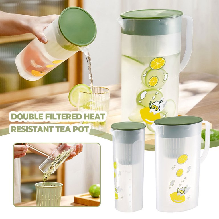 Plastic Pitcher Tea Pot with Lid for Hot Cold Water Double Filtration Jug  Several Applications Convenient Design In Stock