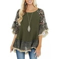 thumbnail image 2 of Musuos Women's Half Sleeve Blouse, Casual Leopard Floral Printed Patchwork Round Neck Loose Fit Tops, 2 of 8