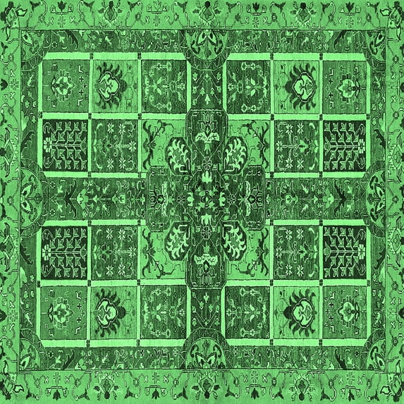 Ahgly Company Indoor Square Abstract Emerald Green Modern Area Rugs, 8' Square
