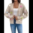 thumbnail image 2 of Suéteres Tipo Cárdigan Cortos para Mujer, Estilo Bohemio, con Bordado Floral de Crochet, de Gran Tamaño, con Frente Abierto, Prendas de Vestir Exteriores. Caqui M, 2 of 8