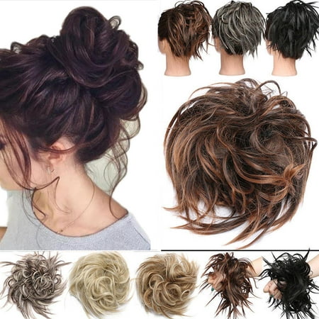 S-noilite New Messy Hair Bun Elastic Hair Piece Ponytail Band Wrap Hair Extensions Updo Cover Chignon Puff Natural As Human kcuas Coffee