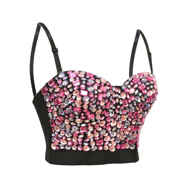 Women's Push Up Beading Back Closure Rave Bras For Club Wear Outfit Performance S Bustier Tops - Women's Lingerie