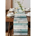 thumbnail image 4 of Turquoise Grey Wooden Table Runner Cotton Linen 48 Inch Holiday Dresser Scarves, Farmhouse Teal Wood Tablerunner for Kitchen Coffee Dining Bedroom Home Living Room Dinner Scarf Décor 13''x48'', 4 of 9