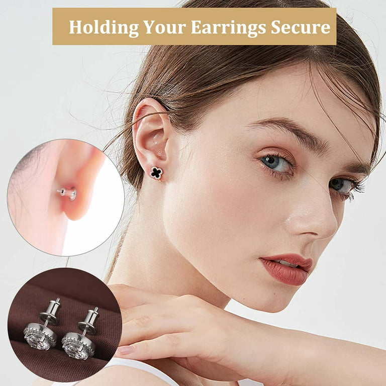 14K Gold Bullet Locking Earring Backs for Diamond Studs,925 Sterling Silver  Hypoallergenic Replacements Backings for Pierced Earrings, Silver+Gold 2