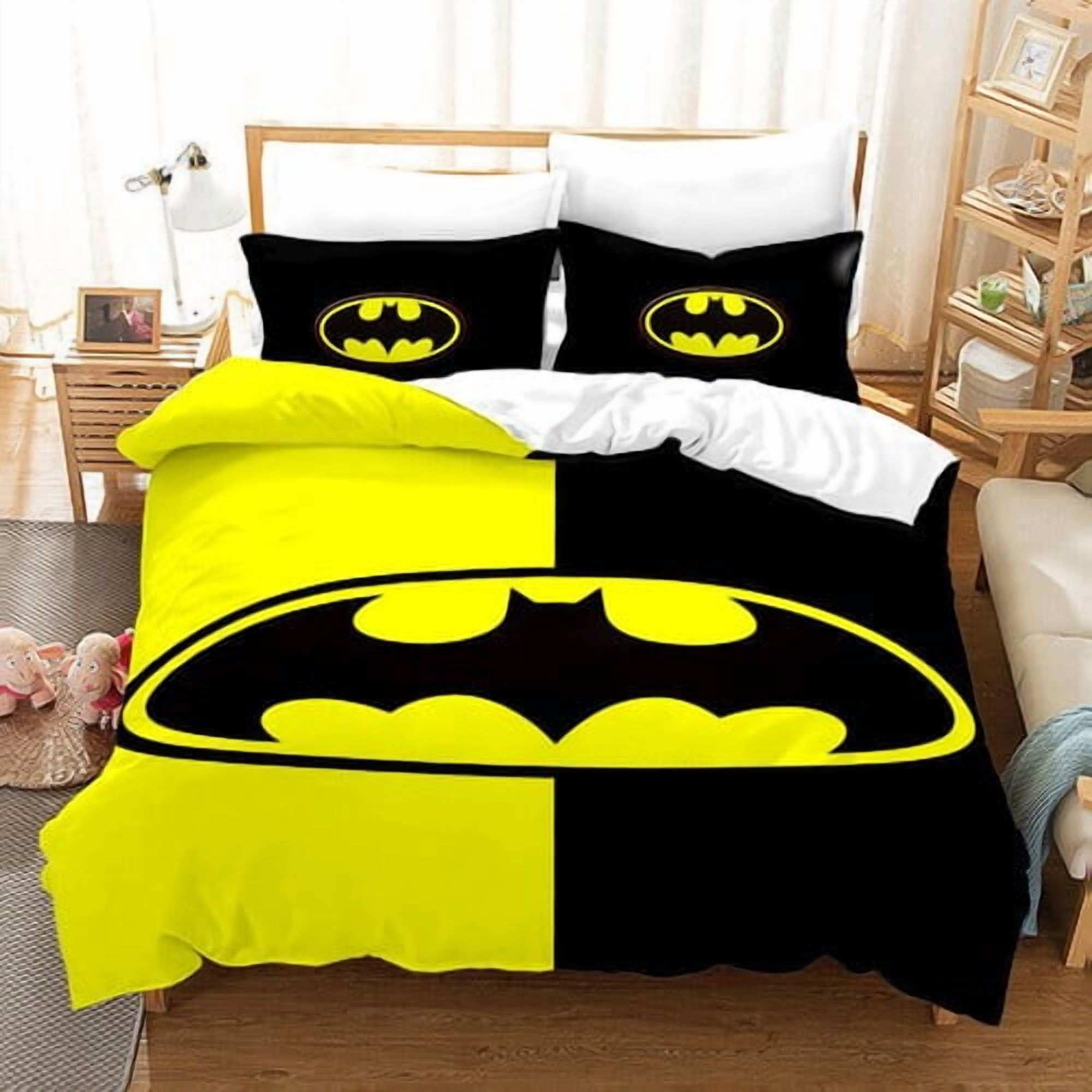 Bat-Man Bedding Set Cartoon 1 Bat-Man Duvet Cover with 2 Pillow Sham Comforter Cover(No Filler) Bedroom Decor,Bat-Man Print Ultra Soft Duvet Cover Set