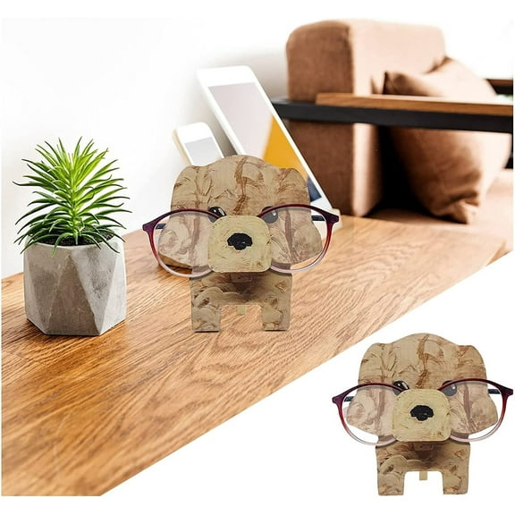 Kumdkd Wooden Glasses Stand Holder, Handcrafted Desktop Eyeglass Organizer, 4.5x5.3in Home Office Desk Decor, Gift for Men Women