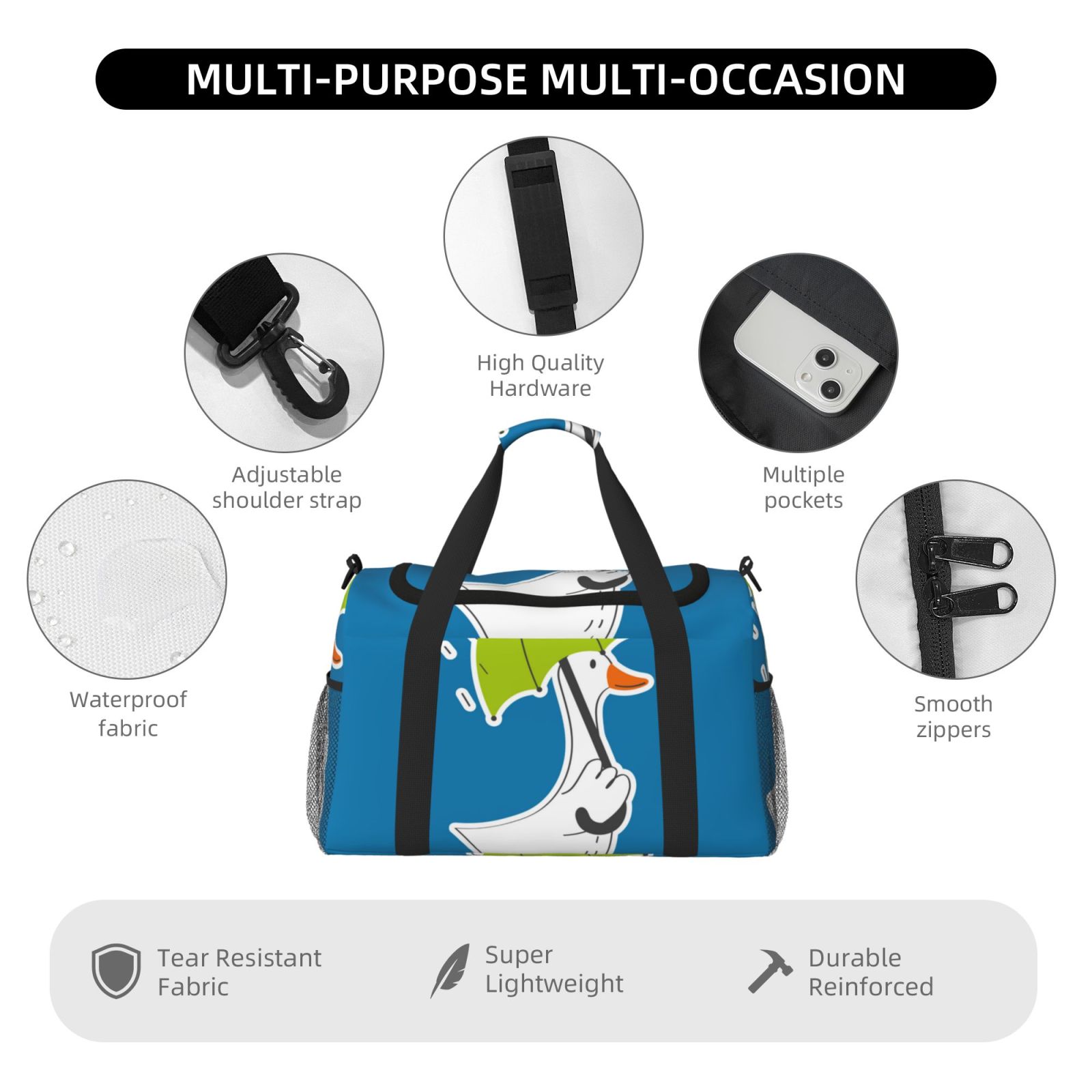Fuzoiu Goose Holding an Umbrella Print Travel Duffle Bag,Carry On Tote Bags,Duffel Bag,Sport Gym Bag, Hospital Bag for Labor and Delivery, Overnight Bag,Luggage Bag