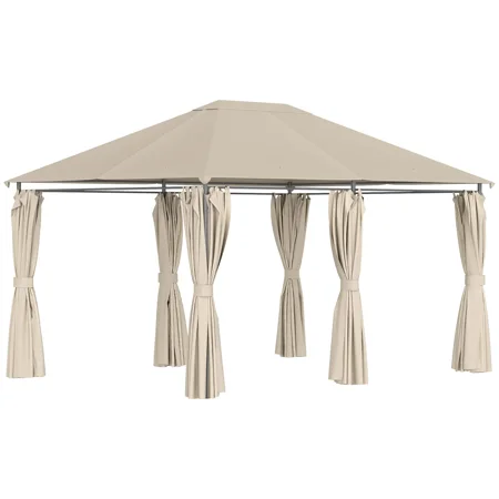 Outsunny 10' x 13' Patio Gazebo, Two-Tier Fabric Canopy, Powder-Coated Steel Frame