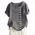 thumbnail image 3 of Freer Blouse en Lin Manches Courtes Ample Col Rond Femme Haut d'Été, Gris, 3TG, 3 of 5