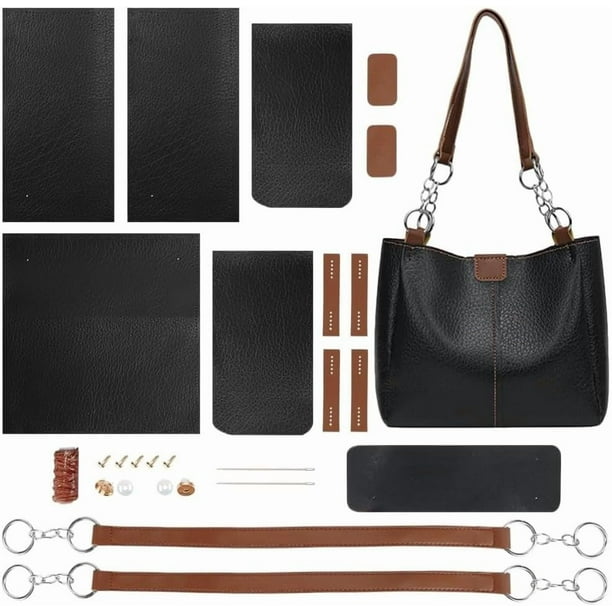 Kits de bricolaje para hacer bolsos de hombro, bolso de mano de cuero sintético para mujer, kit de trabajo de bolso de cuero sintético de gran capacidad con kit de costura.