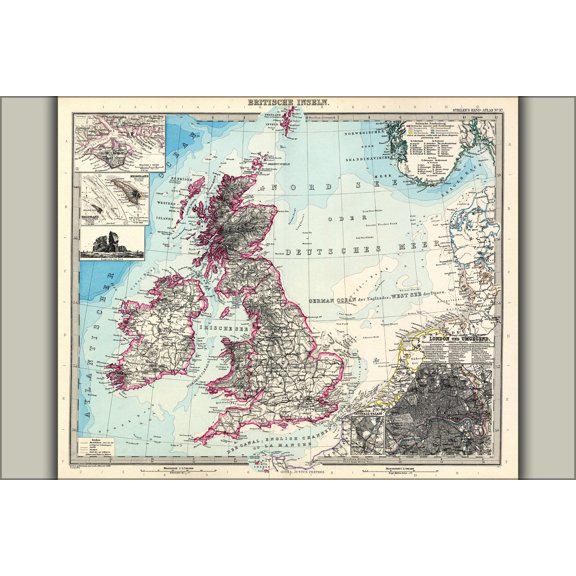 24"x36" Gallery Poster, Map of Great Britain c1891 in German by Stieler & Perthes