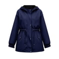 thumbnail image 3 of Girls Waterproof Windbreaker Jacket Zipper Button Closure Rain Jacket Hooded Mid Long Length Raincoat Kids Coat Jacket, 3 of 3