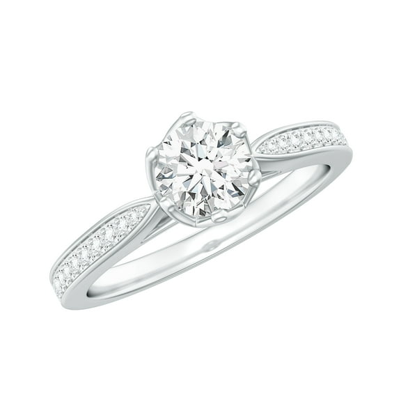 Rosec Jewels Lab Created Round Engagement Ring 5 MM - 0.5 Ct - EF-VS Quality Certified, 925 Sterling Silver, US 4.00