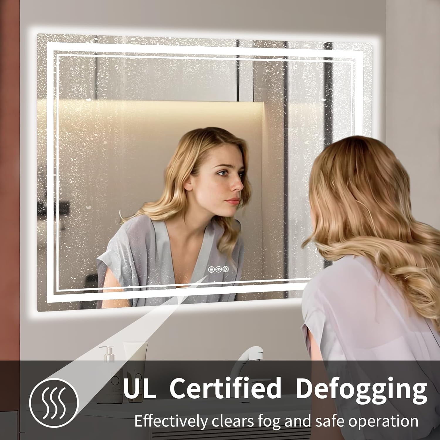 36''X36'‘ LED Bathroom Mirror with Lights Backlit + Front Lit, Lighted Mirrors for Bathroom Wall Anti-Fog, Dimmable, Lighted Bathroom Vanity Mirror Memory Function, HD Tempered Glass