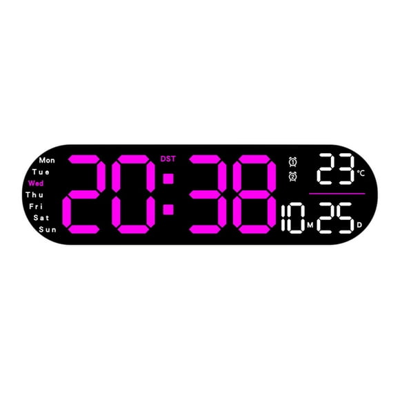 Reloj digital grande de 13,7 pulgadas con temperatura, fecha, horario de verano automático, luz nocturna y regulador de brillo automático.