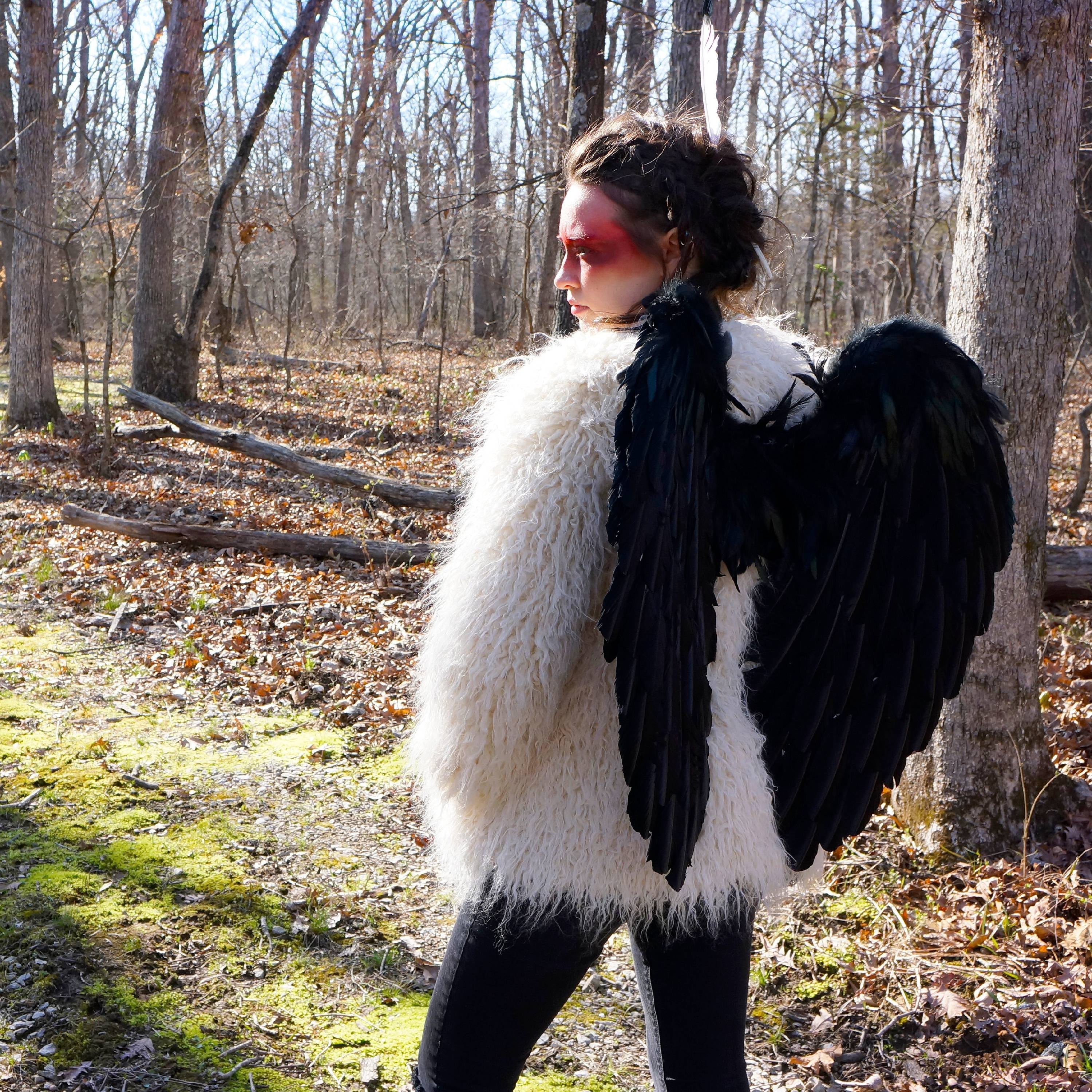 ZuckerLarge Black Angel Costume Wings - Dark Fairy Halloween Cosplay Feather Wing