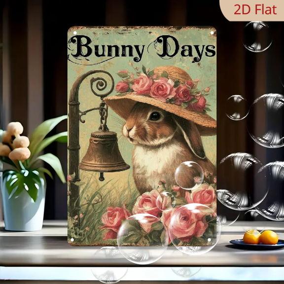 Pink Floral Rabbit Metal Sign, 8x12 Inches, Home Decor Sign, Suitable for Spring and Summer, Living Room, Study, Garden Decoration, Valentine's Day, Mother's Day, Easter D