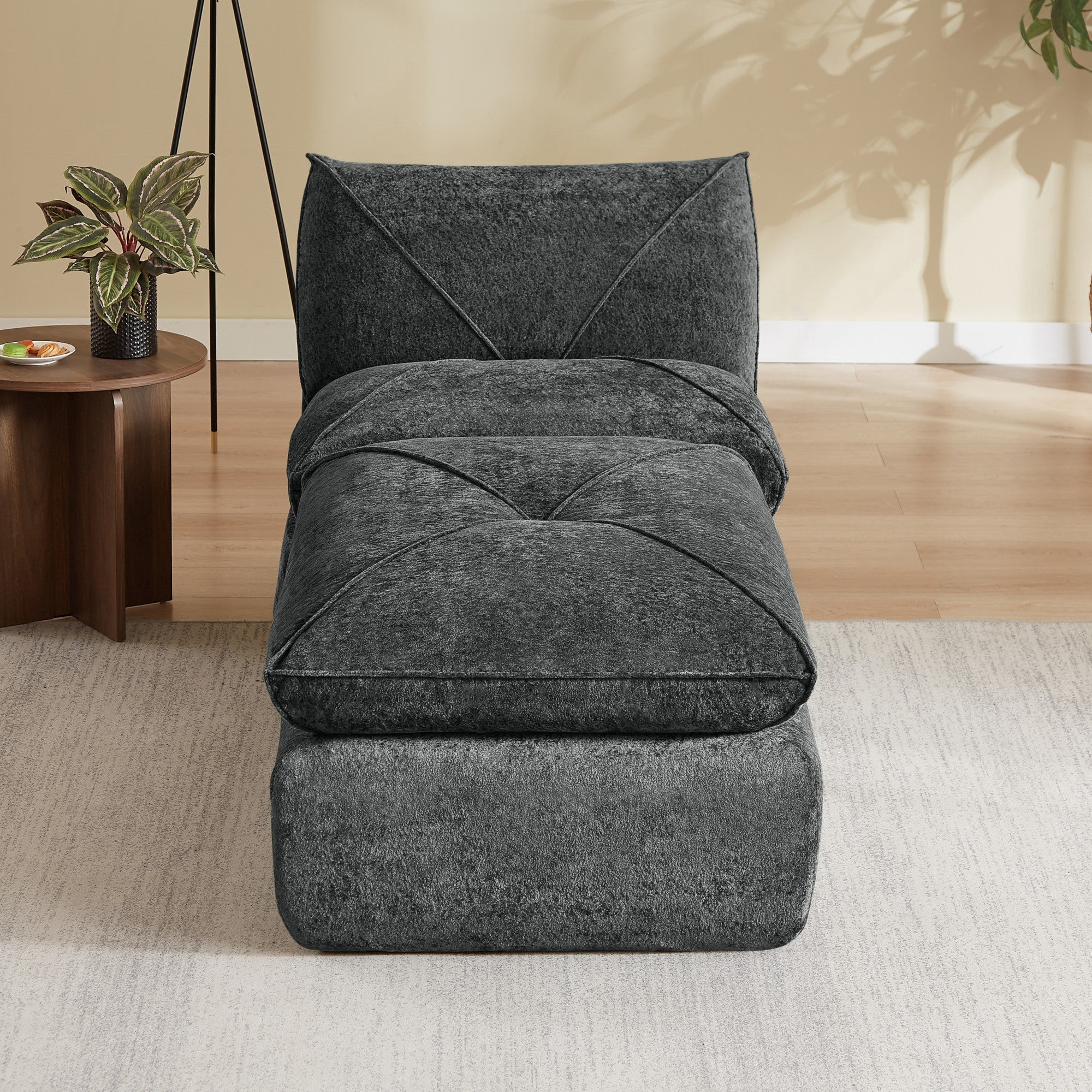 Sailvan Modern Chenille Sectional Sofa with Ottoman,Modular Living Room Couch for Apartments and Families,Comfortable Minimalist Seating Dark Gray
