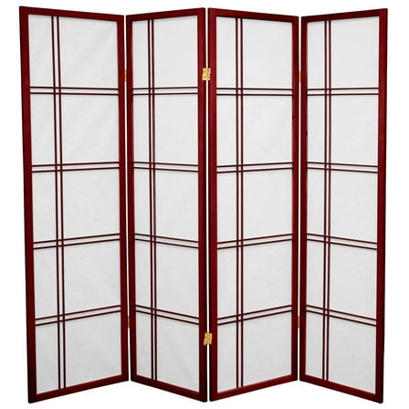 5 ft. Tall Japanese Style Double Cross Lattice Shoji Screen - Rosewood - 4 Panels