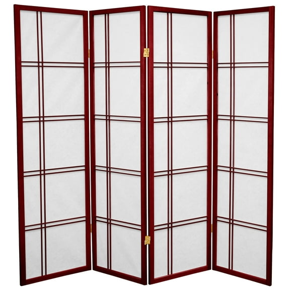 5 ft. Tall Japanese Style Double Cross Lattice Shoji Screen - Rosewood - 4 Panels