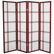 5 ft. Tall Japanese Style Double Cross Lattice Shoji Screen - Rosewood - 4 Panels