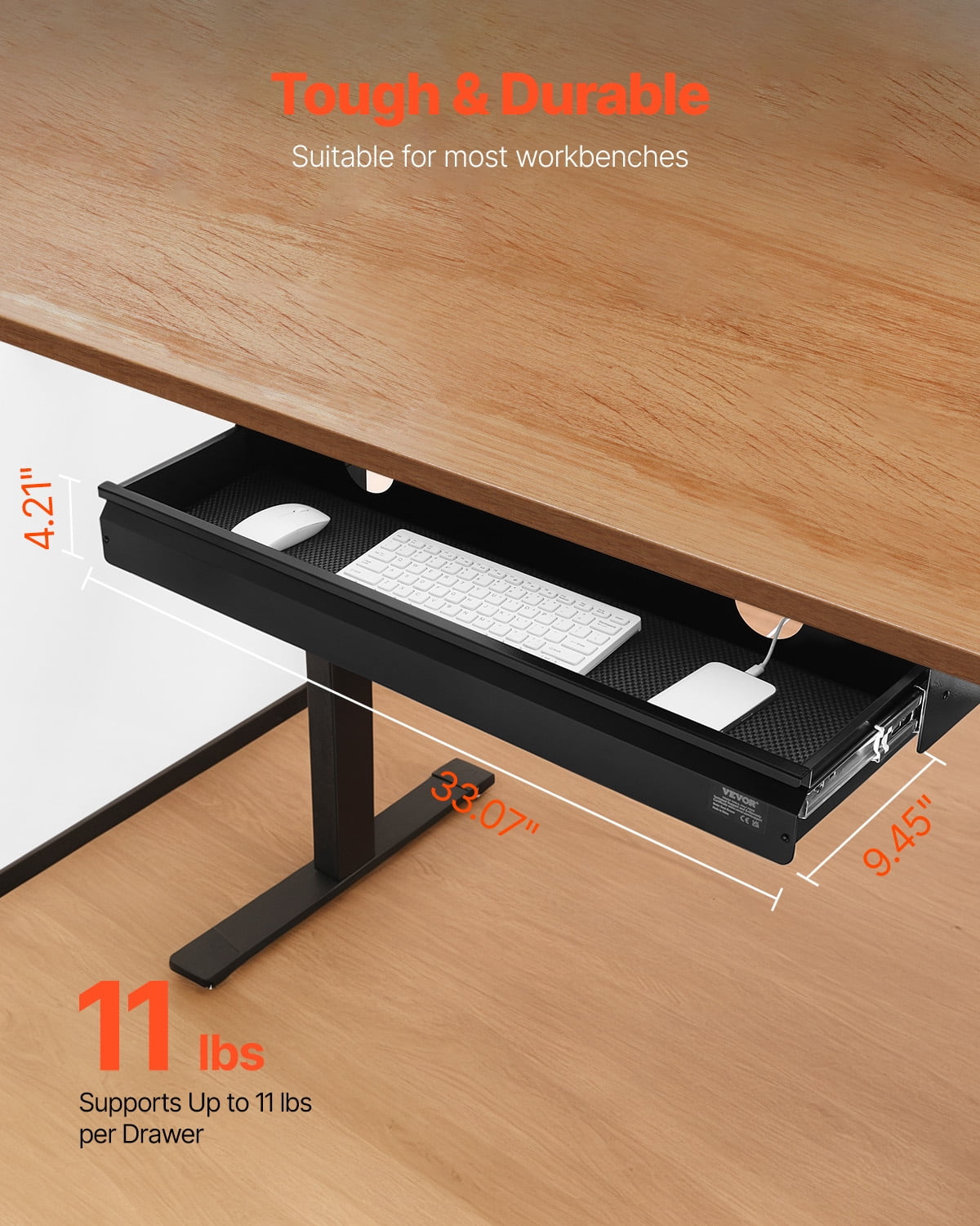 VEVOR 33" Wide Under Desk Drawer Slide Out, Under Desk Mount Pull Out Drawer Attachment, Hidden Desk Storage Organizer, Under Table Pencil Drawer for Office Home Sit Stand Workstation, 33x9x4 In