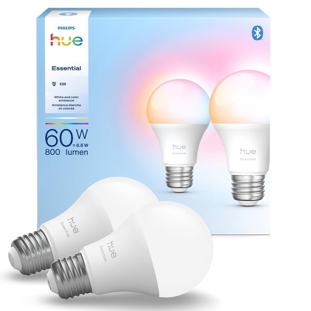 Bombilla LED inteligente Philips Hue Essential A19, paquete de 2, 8.8 W