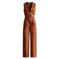 thumbnail image 6 of AKOEE Cotton Linen Jumpsuits Women Dressy Casual Sleeveless Button Up One Piece Long Romper Pants with Pockets (XL, Orange), 6 of 7