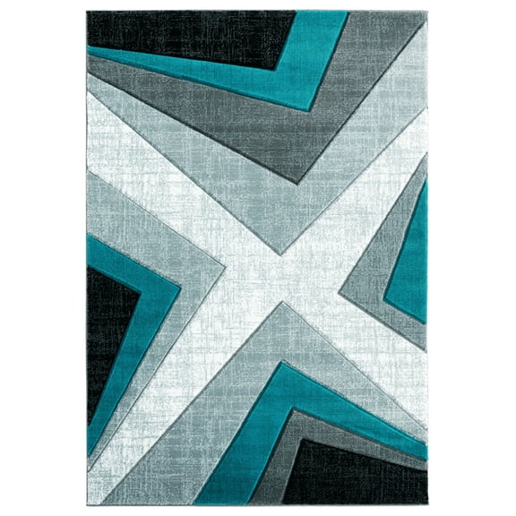 Designer Home Swan Area Rug 2050 10069 Zine Turquoise Cubes Cross 2' 7" x 4' 2" Rectangle