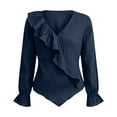 thumbnail image 6 of ManxiVoo Women's Linen Long Sleeve Shirt Lightweight Button Down Top Breathable and Loose for Summer and Resort Wear M Size Navy, 6 of 6