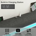 thumbnail image 5 of E-motie King Size PU Bed Frame with Upholstered Headboard, Platform Bed with LED Lights Charging Station, Gray, 5 of 9