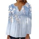 thumbnail image 1 of ICHUANYI Clearance Women Fashion Summer Sexy Fold Printed Regular Women Long Sleeves V Neck Button(Light Blue, S) ICHUANYI WER2023080807695, 1 of 2