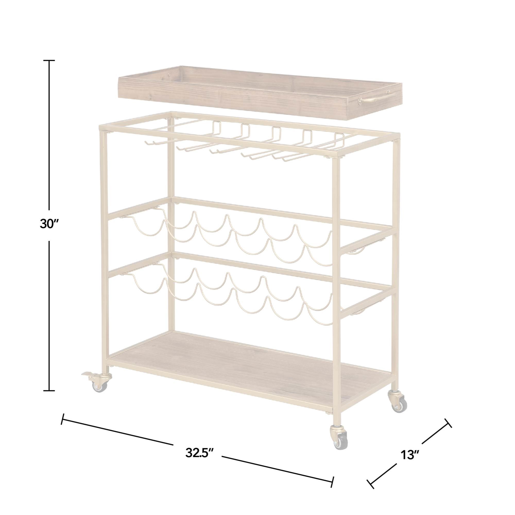 FirsTime & Co. Gold And Brown Concord Removable Tray Bar Cart, Farmhouse, Metal, 32.5 x 13 x 30 in