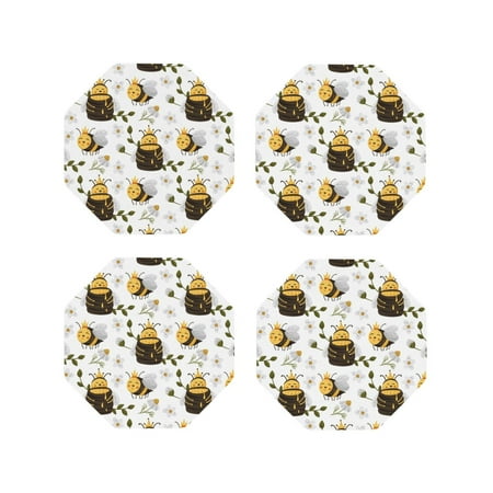 

Fuzoiu Honey Bee Insect Print Leather Coasters Set Drink Coasters Set of 4 for Tabletop Protection Durable PVC Coasters Home Décor and Housewarming Gift-Octagon