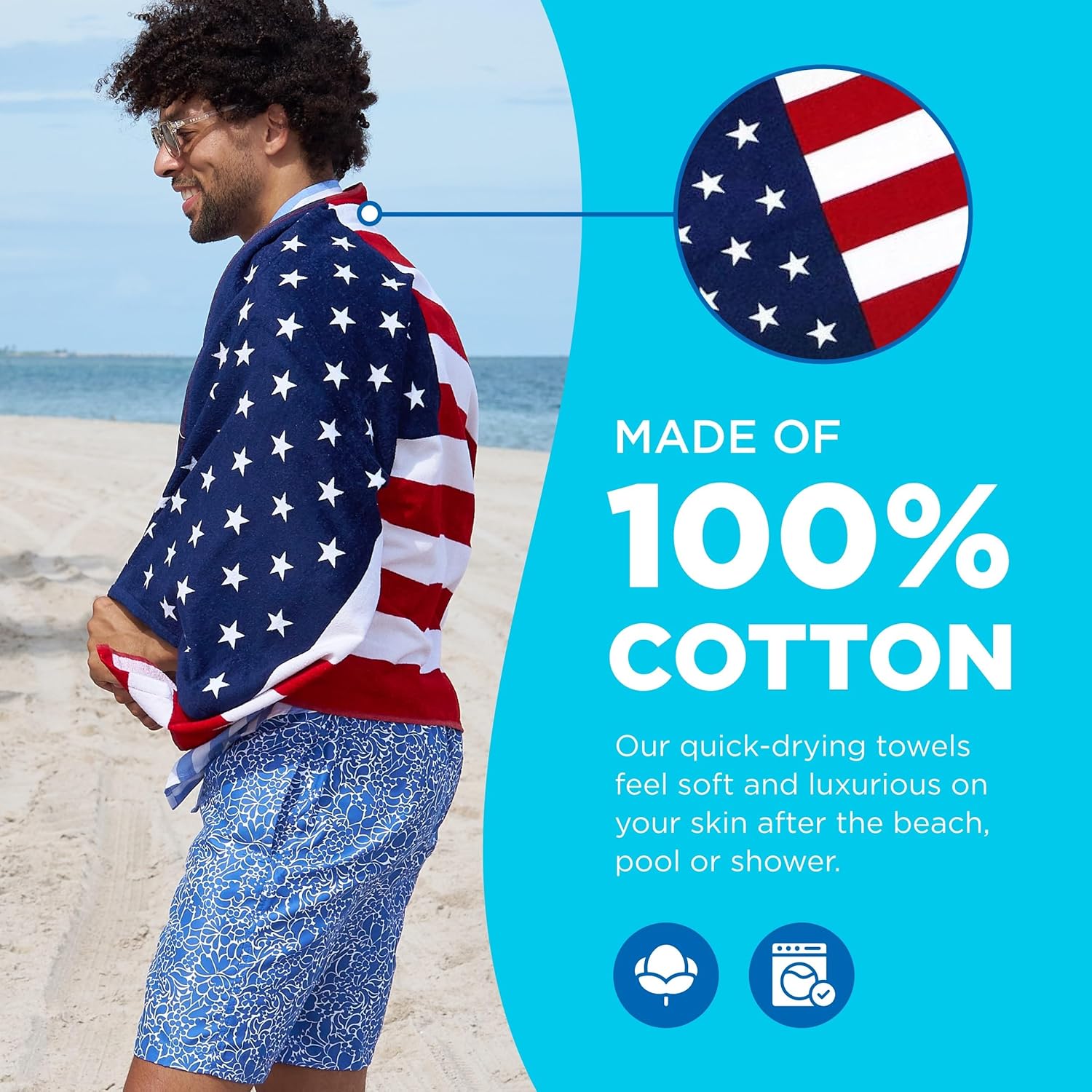Kaufman - American Flag Beach Towels | 100% Cotton with Ends Hemmed | 30" x 60" | Colorful Soft & Absorbent Pool Towels for Adults and Kids. (6 PACK)