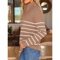 thumbnail image 3 of Women's Quarter Zip Striped Oversized Sweater 2025 Mock Turtleneck Fall Fashion Outfit, 3 of 12