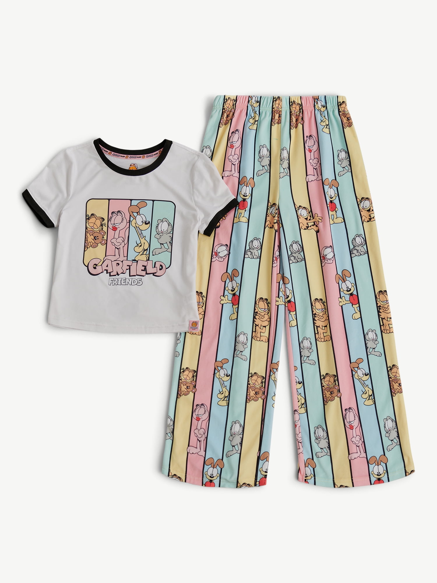 Justice Girls Short Sleeve Tee with Pants 2-Piece Pajama Set, Sizes 5 to 18