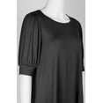 thumbnail image 3 of Joan Vass NY Scoop Neck Short Shirred Sleeve Solid Shirttail Hem-BLACK / XS, 3 of 4