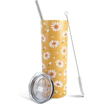 Floral Tumbler, Daisy Gifts for Women, Daisy Coffee Travel Mug, Cute Skinny Tumbler with Lid and Straw, Daisy Flowers Items, Unique Birthday Gifts for Women, Friends Female - 20Oz Daisy Water Bottle