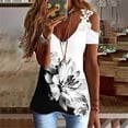 thumbnail image 2 of Camiseta de gran tamaño con estampado Floral para mujer, blusa Sexy de encaje de manga corta con hombros descubiertos y cuello en V, ropa holgada informal para mujer 2022, 2 of 5