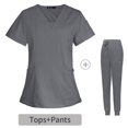 thumbnail image 1 of Traje quirúrgico con escote en V dividido, ropa de hospital para mujeres, ropa de cepillado de manos, ropa de trabajo de enfermera de manga corta elástica con estampado, 1 of 6