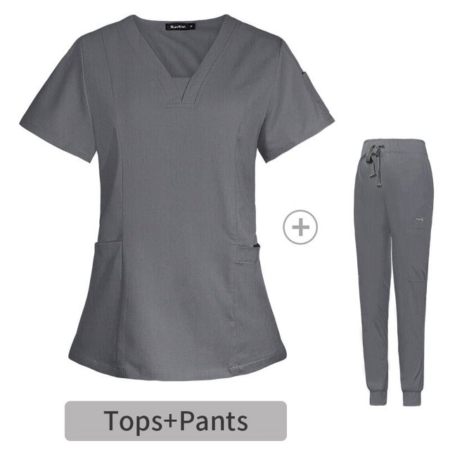 Traje quirúrgico con escote en V dividido, ropa de hospital para mujeres, ropa de cepillado de manos, ropa de trabajo de enfermera de manga corta elástica con estampado