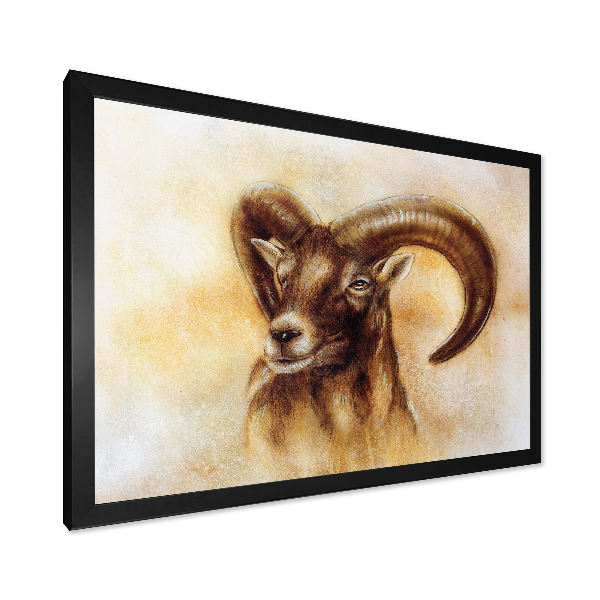 Designart 'Abstract Portrait of Wild Ram With Mighty Horns I' Modern Framed Art Print