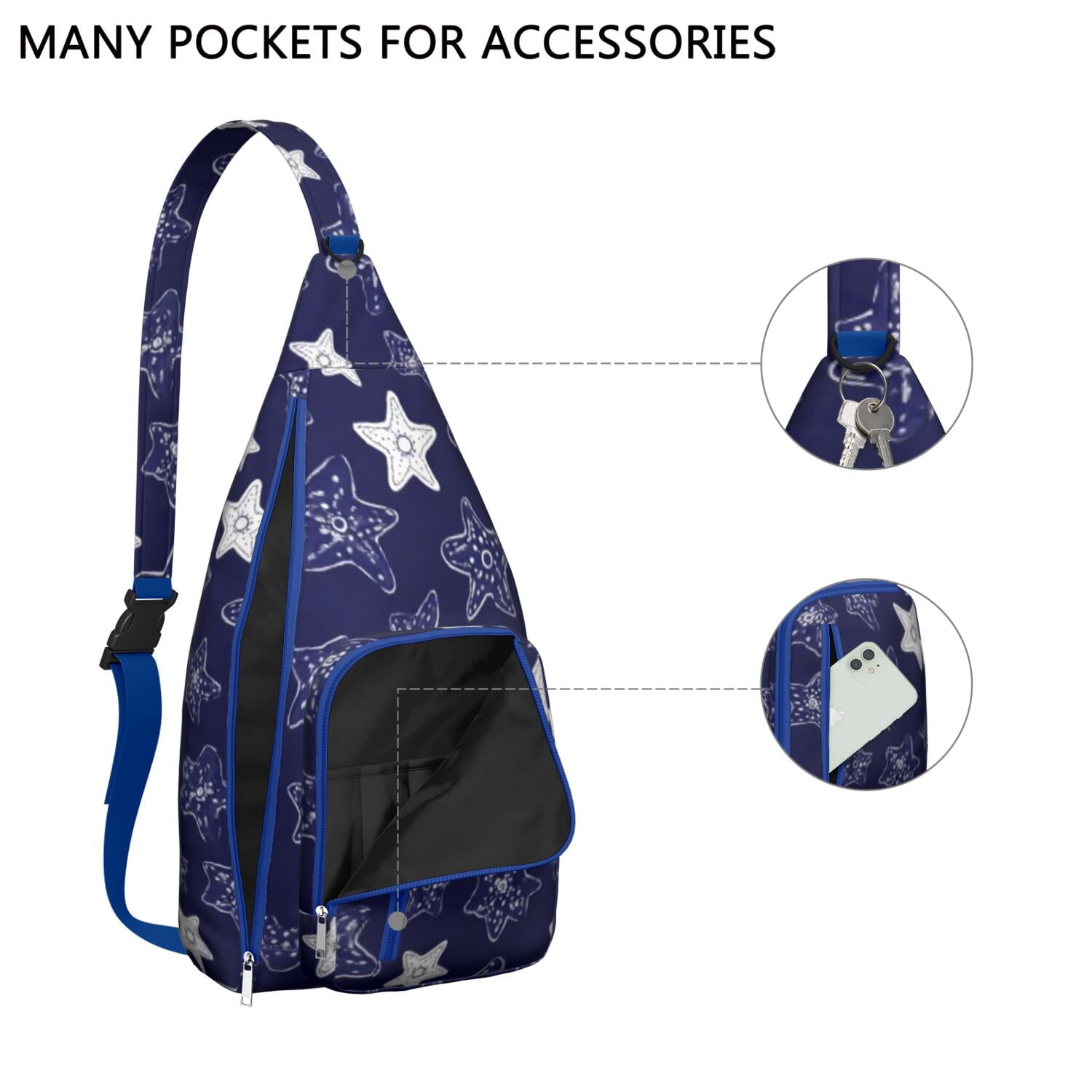 Stylish Travel Sling Bag Starfish Crossbody Shoulder Backpack Adjustable Lightweight Travel Hiking Casual Daypack for Unisex