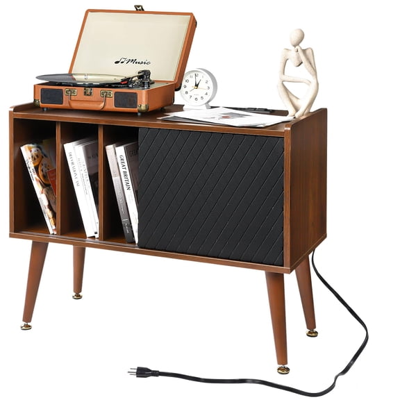 Luku Record Player Stand, End Table with Charging Station, Vinyl Storage Table Holds Up to 220 Albums, Turntable Stand, Retro Stereo Stand, Vinyl Record Holder for Living Room